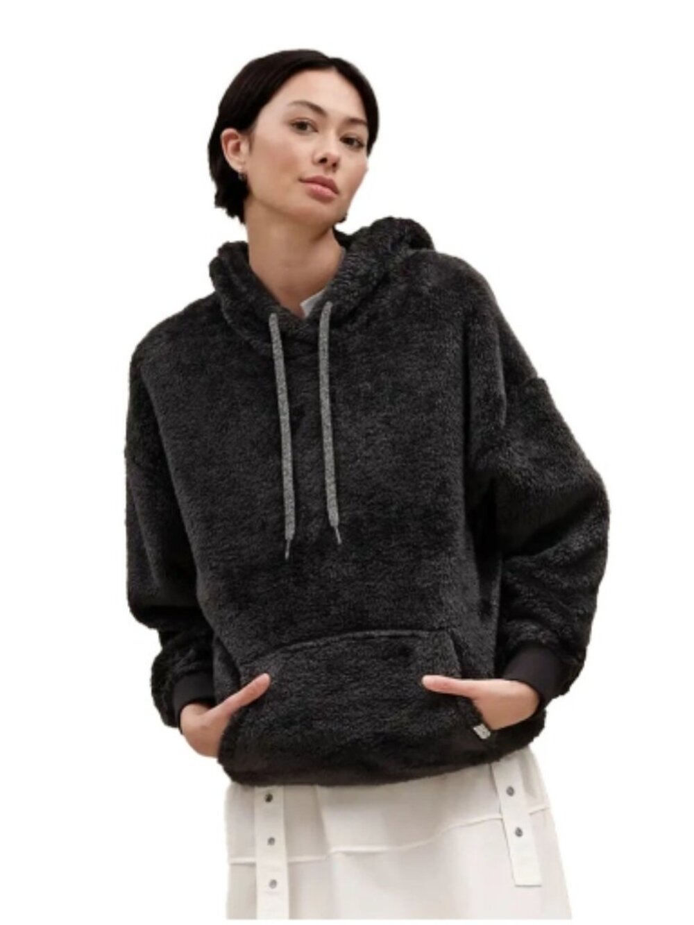NWOT UGG Loyra Sherpa Charcoal Plush Hoodie Sweater Gray XS
